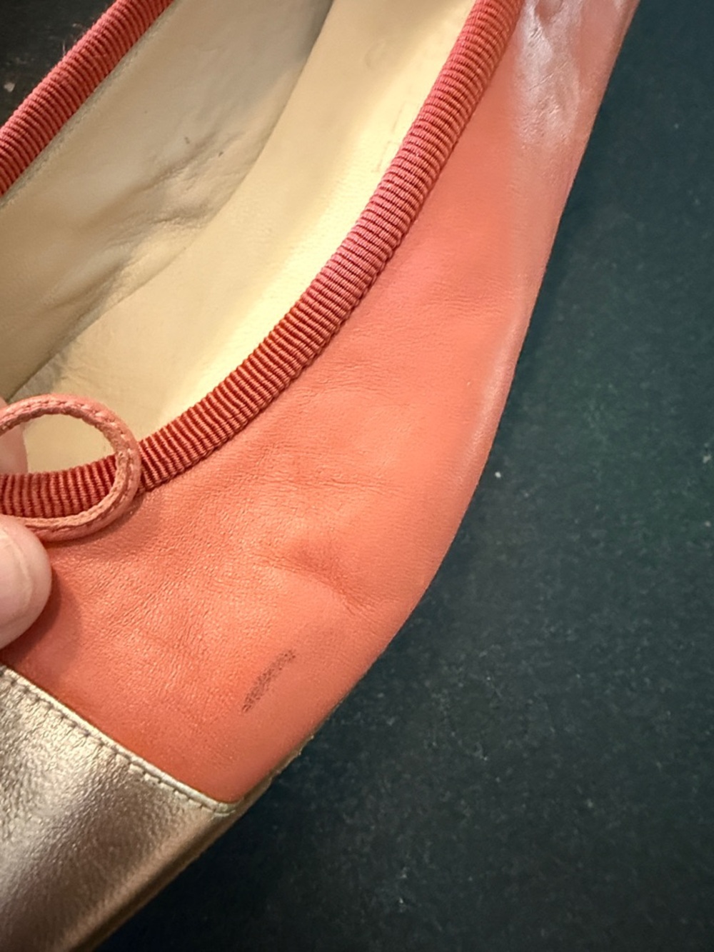 CHANEL Coral and Silver Leather Cap-Toe Ballet Flats - Picture 6 of 17